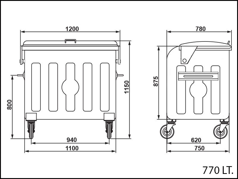 UZEL 770 Litre Galvaniz Çöp Konteyneri - 2